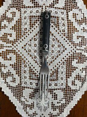 Antique Civil War Era Fork Wood Handle Pewter Inlay